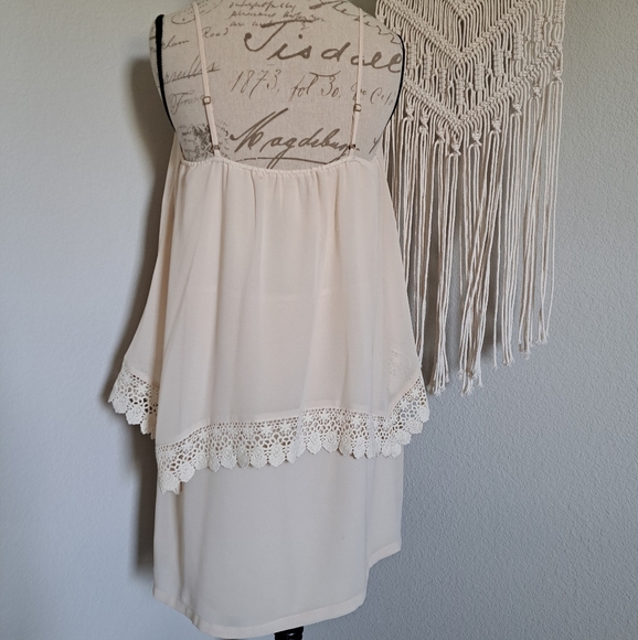 NWOT, Tiered Cream Dress w/ Crochet Accent - Picture 2 of 10